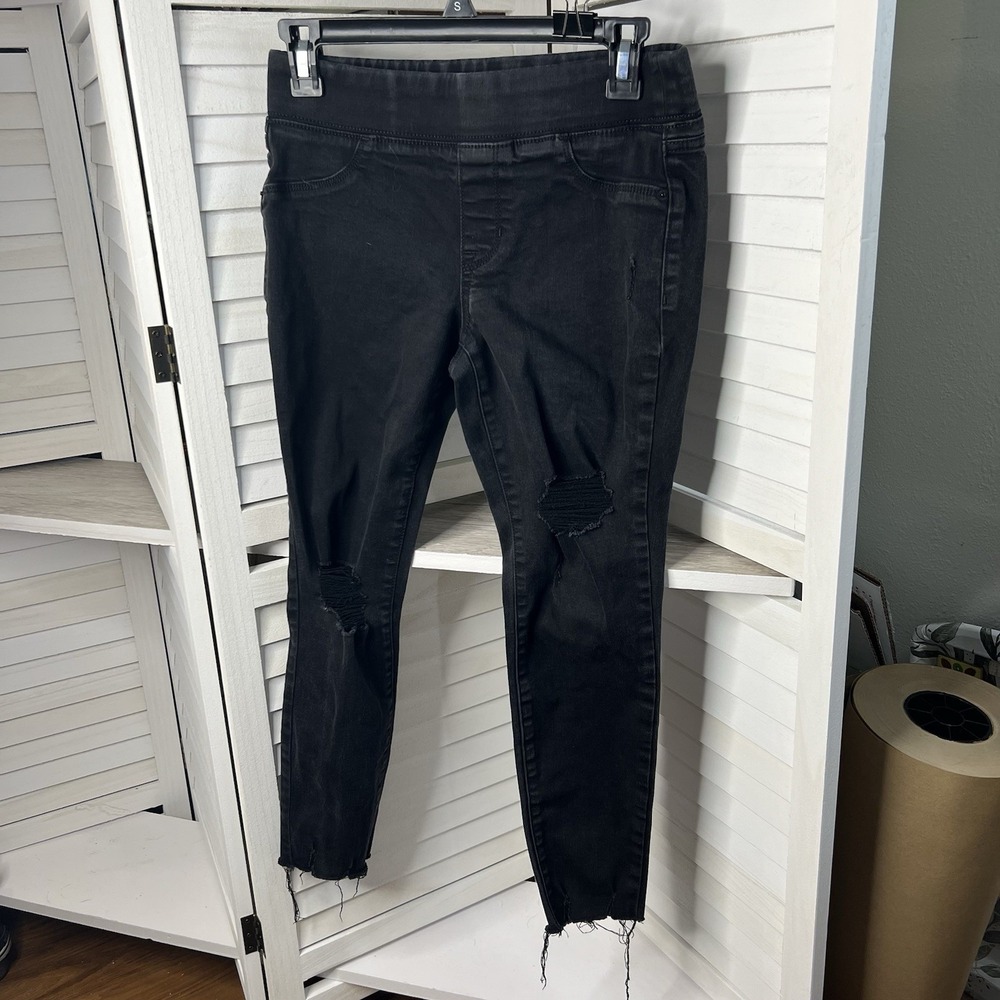 Old Navy Rockstar Jeggings Pull On Distressed Faded Black Raw Hem Crop‎ Size 4P